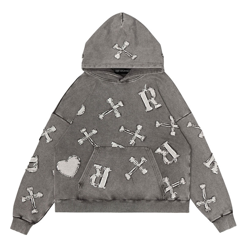 RACER WORLD WIDE（レーサーワールドワイド）/ WASHED BLACK PATCH HOODIE -GRAY-