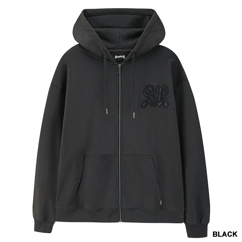CROSS LEATHER PATCH ZIP HOODIE -2.COLOR-