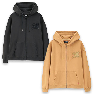 CROSS LEATHER PATCH ZIP HOODIE -2.COLOR-