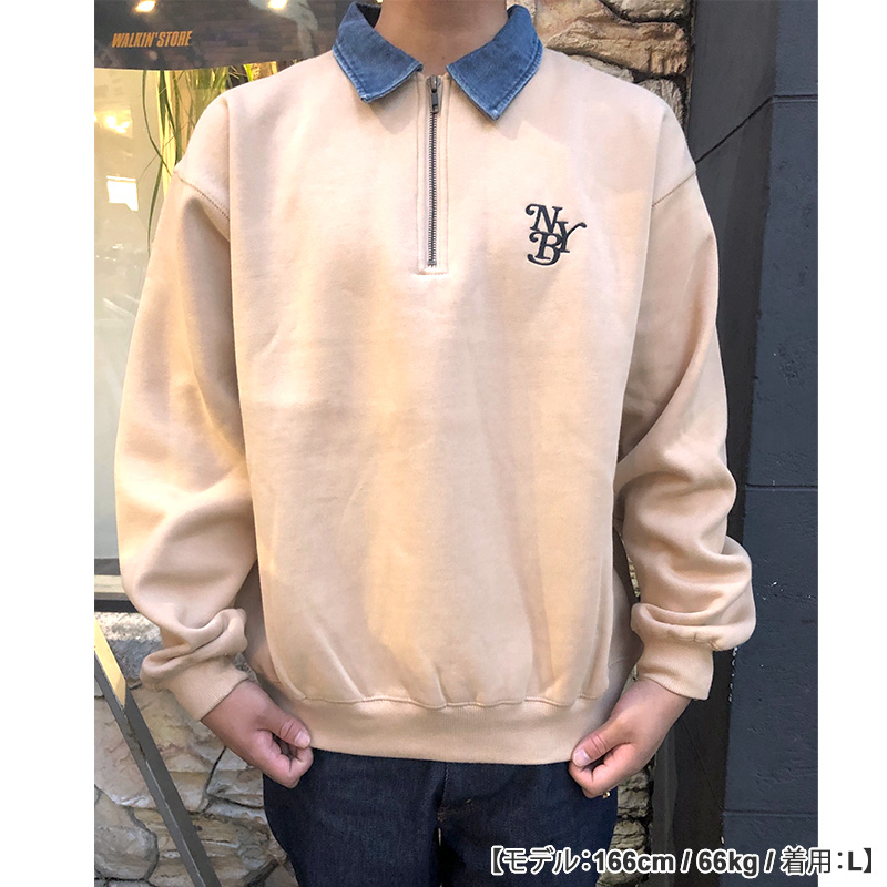 DENIM COLLAR SWEAT -BEIGE-