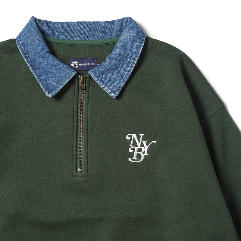 DENIM COLLAR SWEAT -GREEN- | WALKIN STORE WEB SHOP