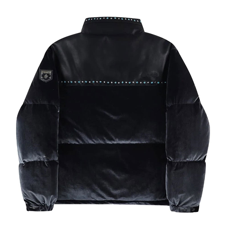 STUDS VELOUR PUFFER -BLACK-