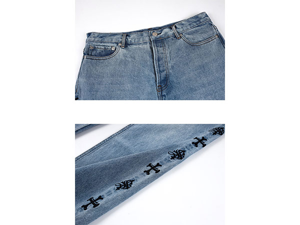 BONE EMBROIDERY WASHED DENIM