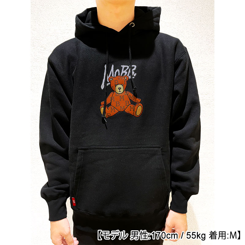 MONOGRAM ECO LEATHER BEAR HOODIE -BLACK-