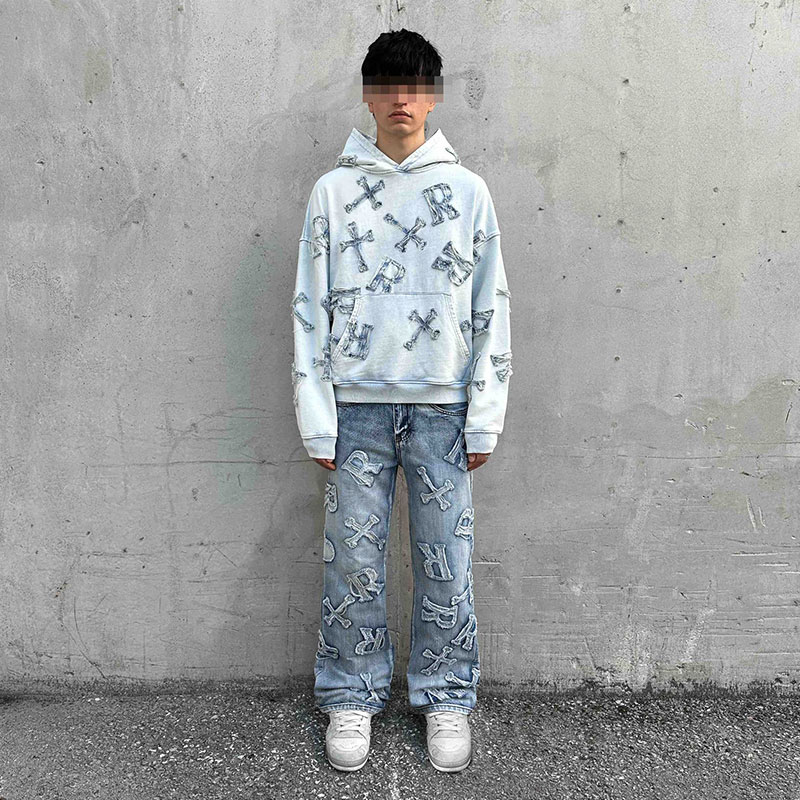 RACER WORLD WIDE（レーサーワールドワイド）/ WASHED BLUE PATCH HOODIE -LIGHT BLUE-