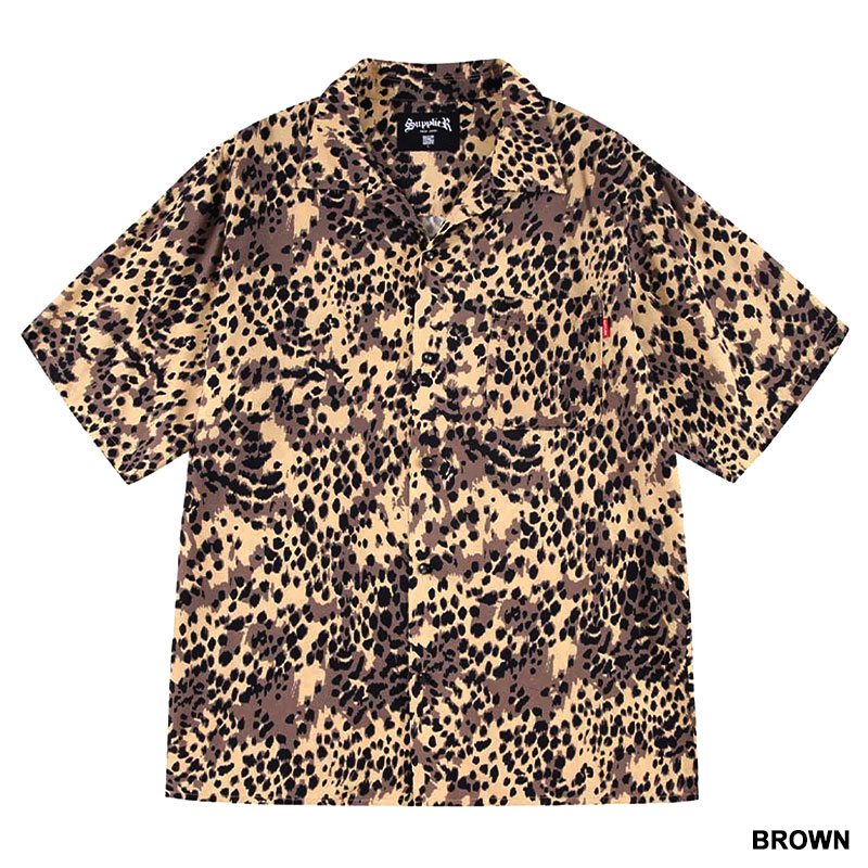 supplier leopard open collar shirt 青 L