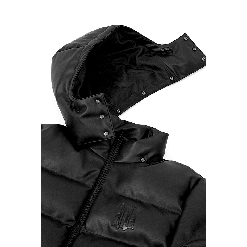 PUFFER HOOD FAUX LEATHER -BLACK-