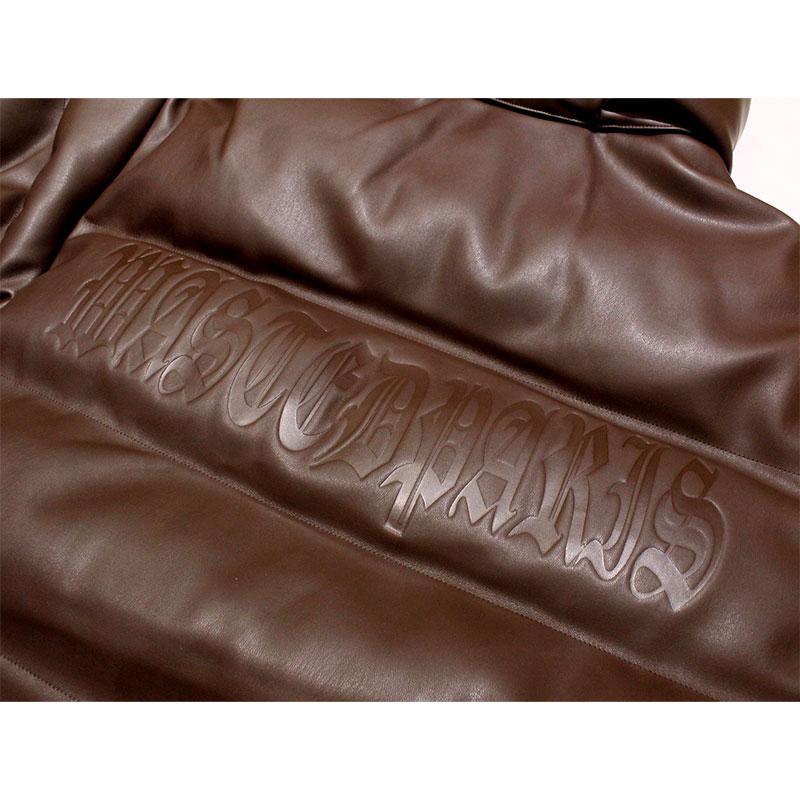 PUFFER HOOD FAUX LEATHER -BROWN-