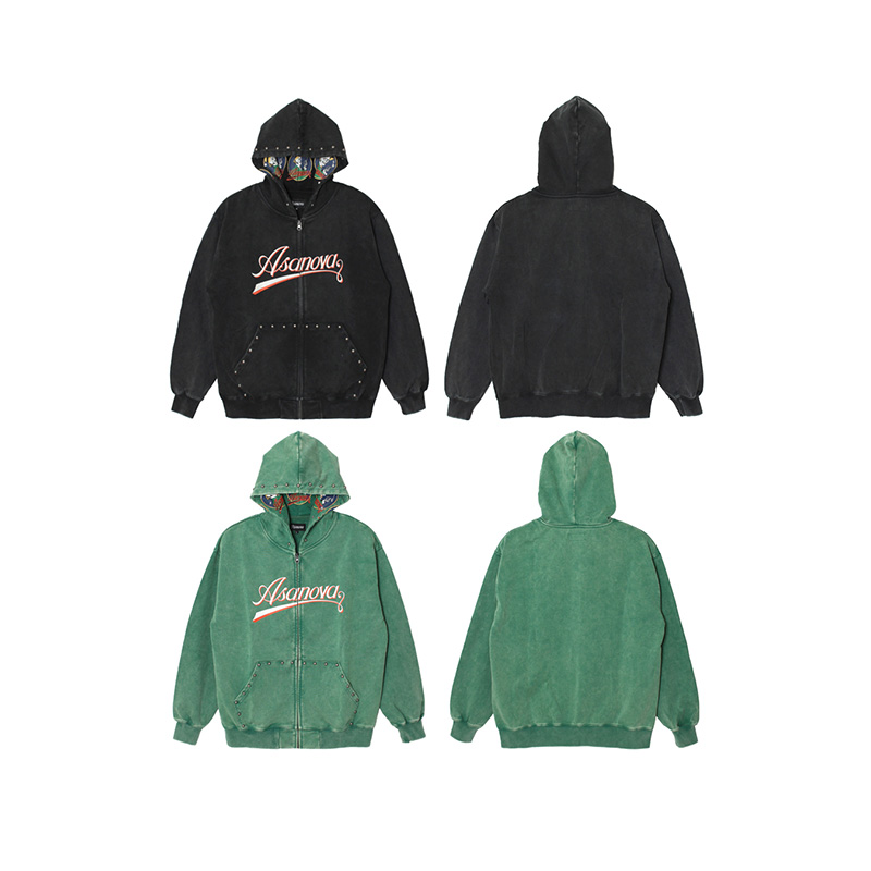 PIGMENT DYE ZIP HOODIE -BLACK-