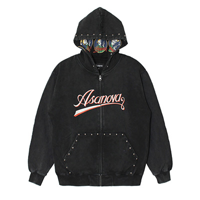 PIGMENT DYE ZIP HOODIE -BLACK-