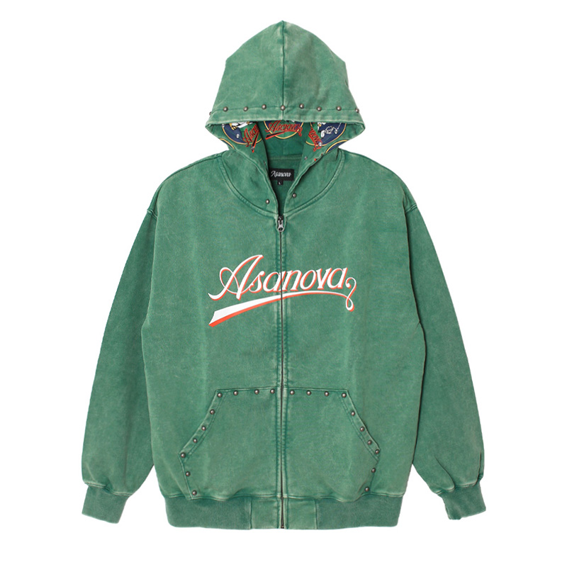 PIGMENT DYE ZIP HOODIE -GREEN-