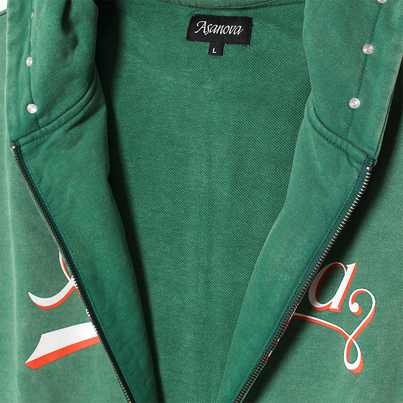 PIGMENT DYE ZIP HOODIE -GREEN-