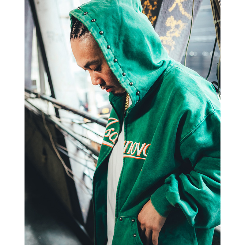 PIGMENT DYE ZIP HOODIE -GREEN-