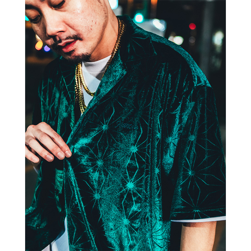 WEB VELVET SS SHIRT -GREEN-