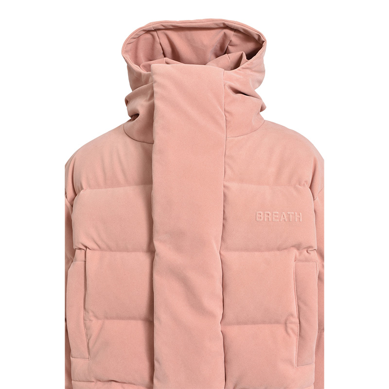 FAUX SUEDE SHORT HOODIE DOWN -PINK-