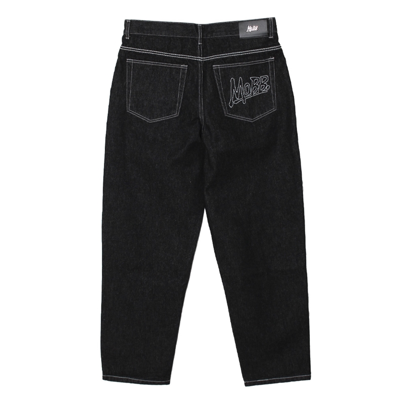 FAT STITCH DENIM PANTS -BLACK-