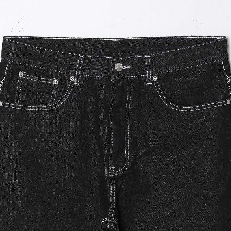 FAT STITCH DENIM PANTS -BLACK-