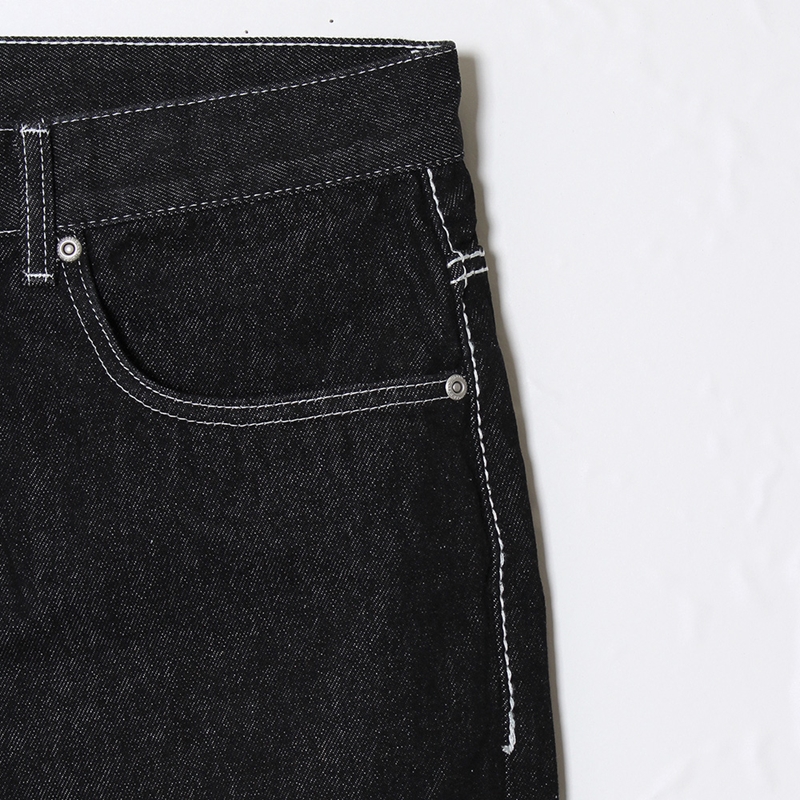 FAT STITCH DENIM PANTS -BLACK-