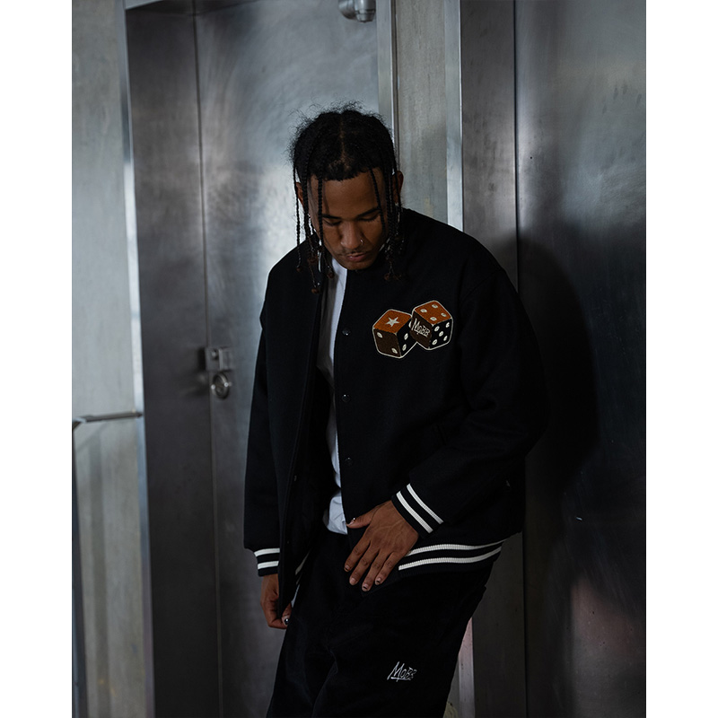 DOUBLE DICE MELTON JACKET -BLACK-