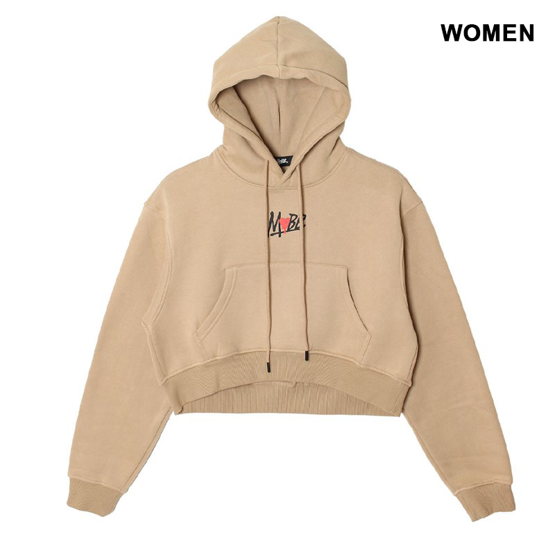 HEART DRIP CROPPED HOODIE -BEIGE- (WOMEN)