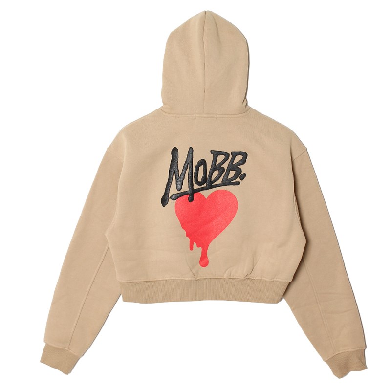 HEART DRIP CROPPED HOODIE -BEIGE- (WOMEN)