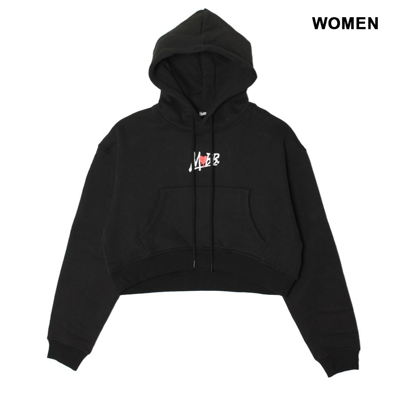 HEART DRIP CROPPED HOODIE -BLACK- (WOMEN)