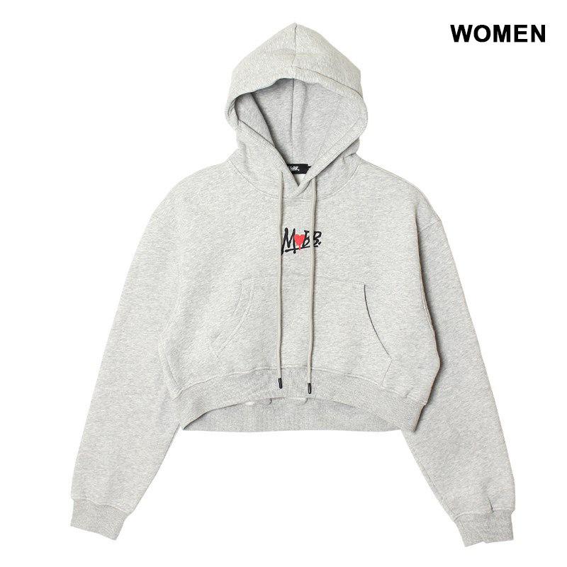 HEART DRIP CROPPED HOODIE -GREY- (WOMEN)