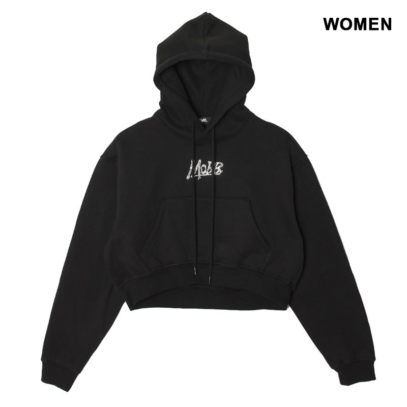 OG RHINESTONE CROPPED HOODIE -BLACK- (WOMEN)