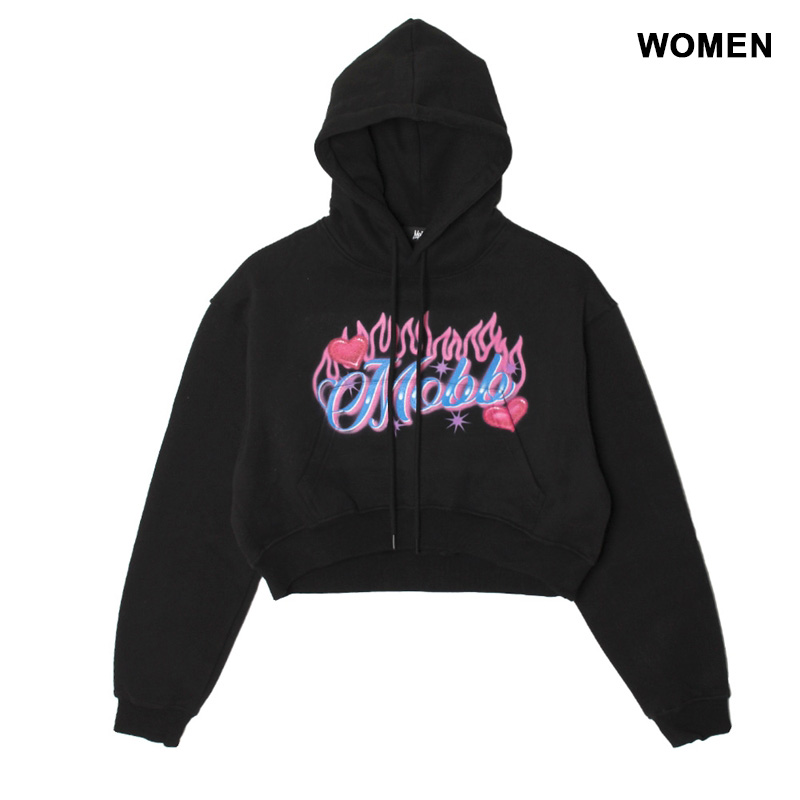 AIRBRUSH CROPPED HOODIE -BLACK- (WOMEN)