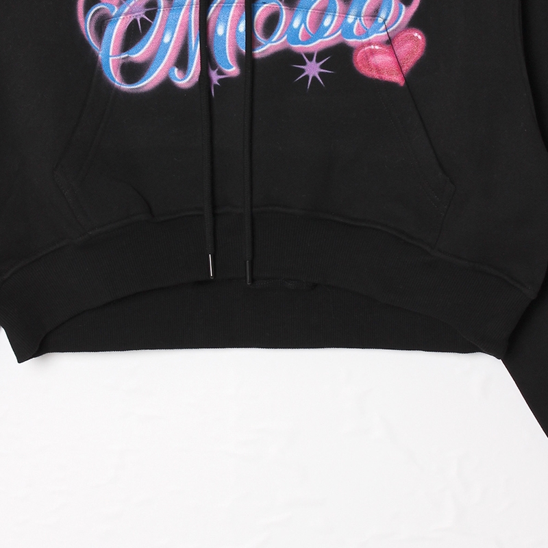 AIRBRUSH CROPPED HOODIE -BLACK- (WOMEN)