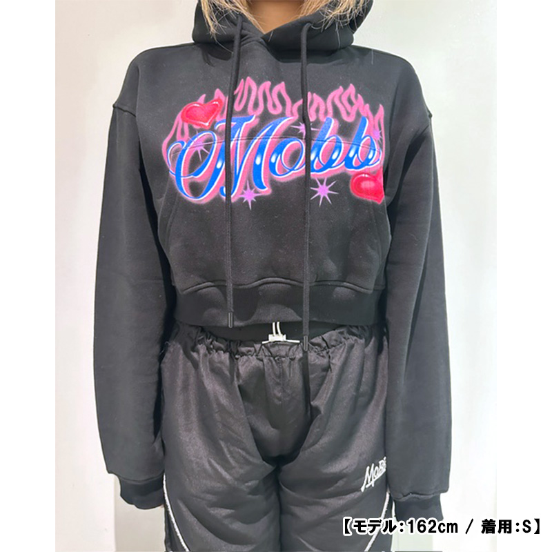 AIRBRUSH CROPPED HOODIE -BLACK- (WOMEN)