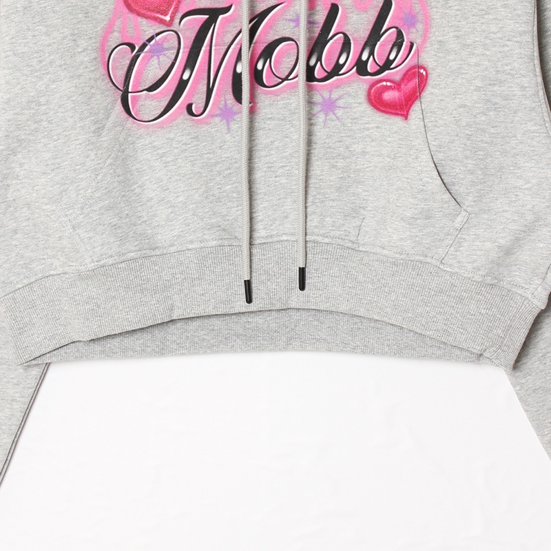 AIRBRUSH CROPPED HOODIE -GREY- (WOMEN)