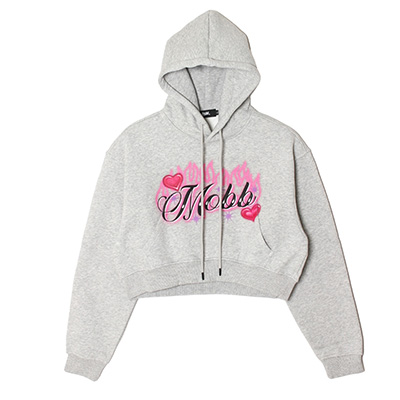 AIRBRUSH CROPPED HOODIE -GREY- (WOMEN)