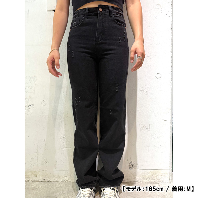 OLD OG DAMAGE DENIM PANTS -BLACK- (WOMEN)