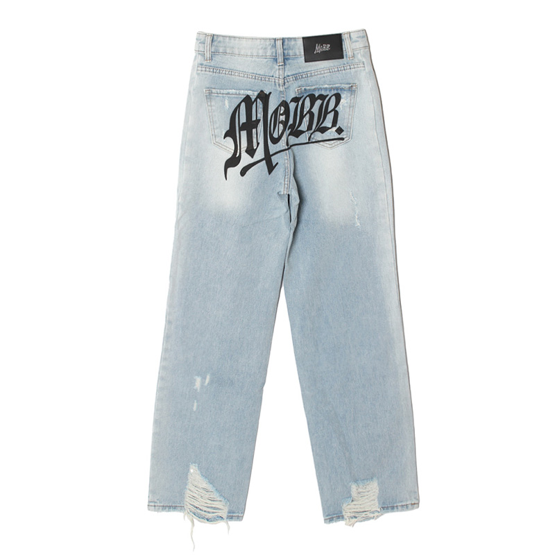 OLD OG DAMAGE DENIM PANTS -WASH INDIGO- (WOMEN)