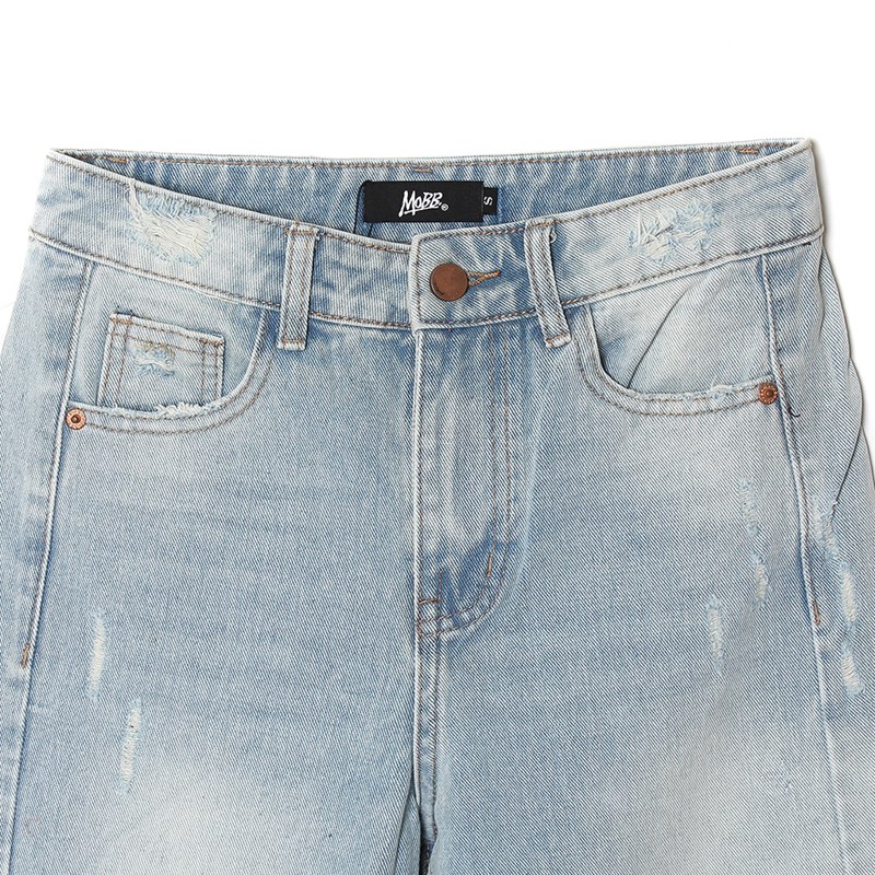 OLD OG DAMAGE DENIM PANTS -WASH INDIGO- (WOMEN)