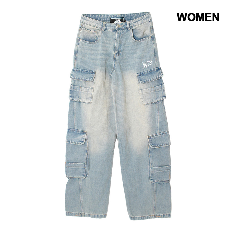 DOUBLE CARGO DENIM PANTS -W.INDIGO-