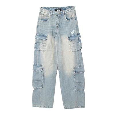 DOUBLE CARGO DENIM PANTS -W.INDIGO-