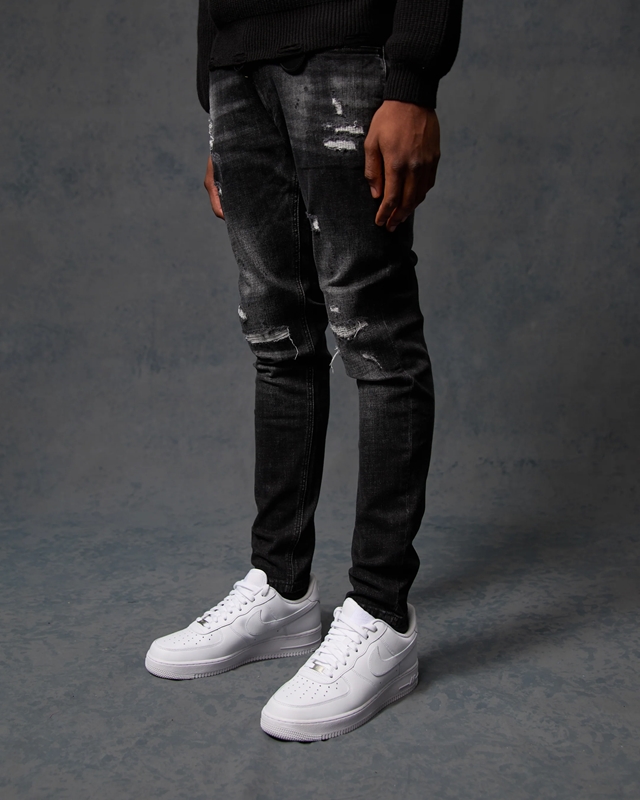 SPIRITO RIPPED SKINNY DENIM JEANS -BLACK-