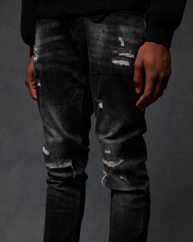 SPIRITO RIPPED SKINNY DENIM JEANS -BLACK-