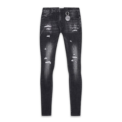 SPIRITO RIPPED SKINNY DENIM JEANS -BLACK-