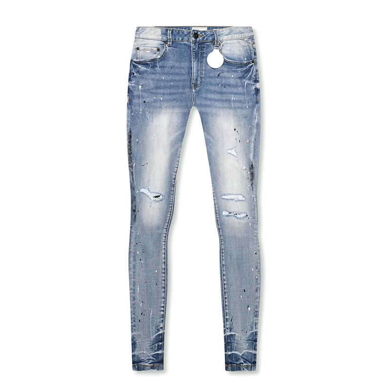 ZECCA PAINT SPLATTER SKINNY DENIM JEANS -LT BLUE-