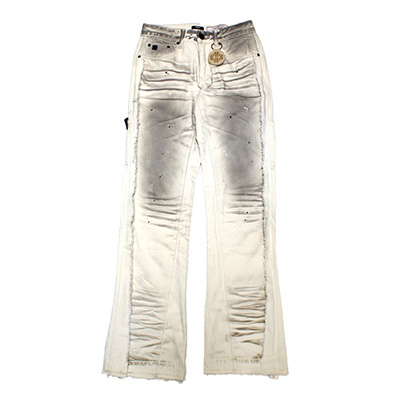 LORENZO TWISTED WASHED FLARE JEANS -OFF WHITE-