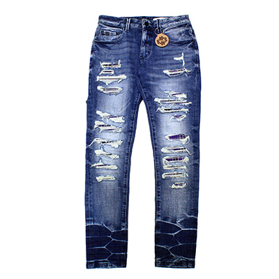 BELVEDERE HEAVY RIPPED SKINNY JEANS -BLUE-