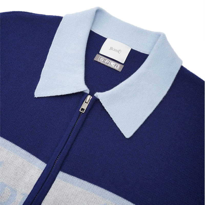 BLESS U×SPLR ZIP KNIT POLO -BLUE-