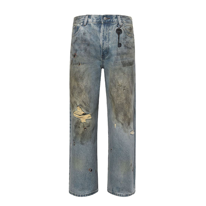 Dirty-Wished Brushing Wax Baggy Denim -BLUE-