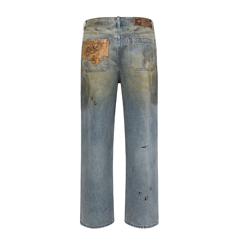 Dirty-Wished Brushing Wax Baggy Denim -BLUE-