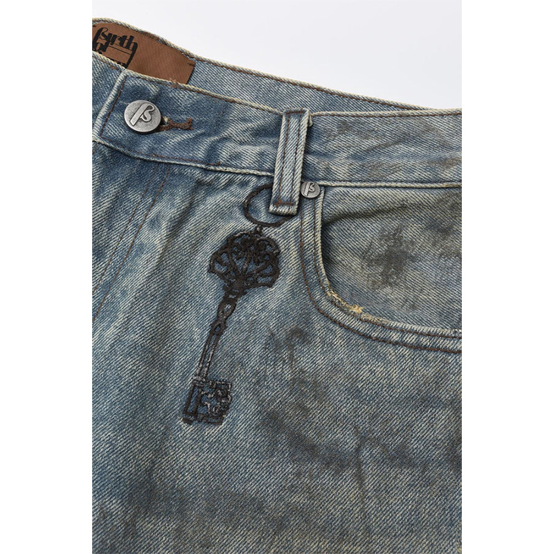 Dirty-Wished Brushing Wax Baggy Denim -BLUE-