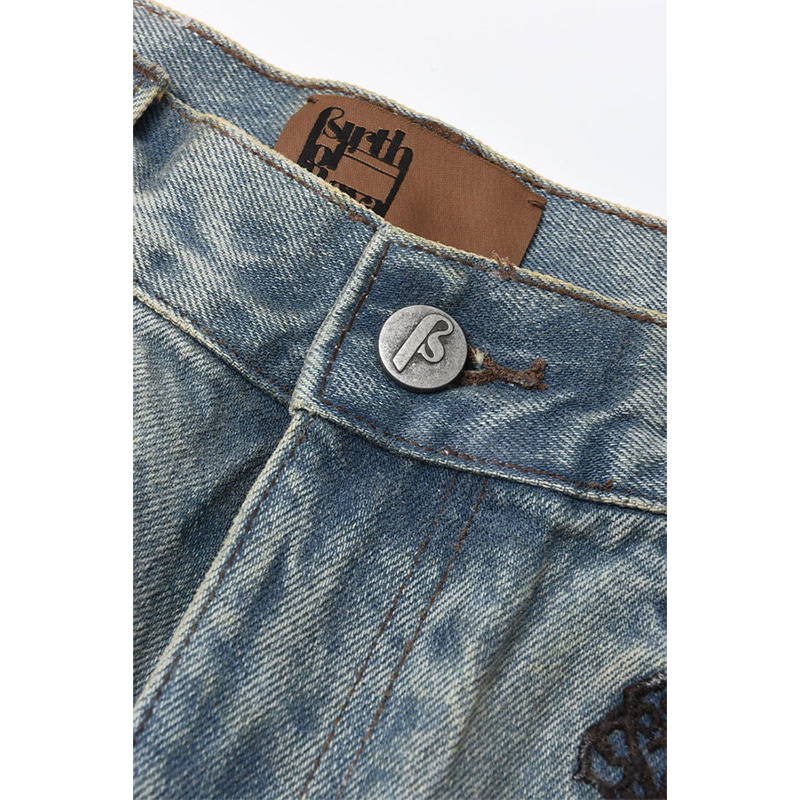 Dirty-Wished Brushing Wax Baggy Denim -BLUE-