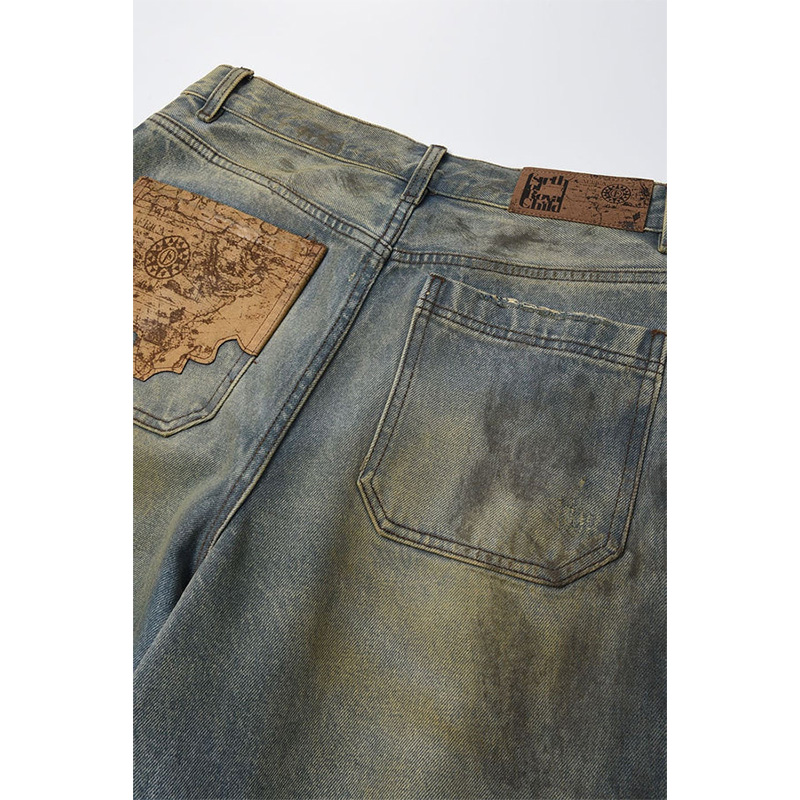 Dirty-Wished Brushing Wax Baggy Denim -BLUE-